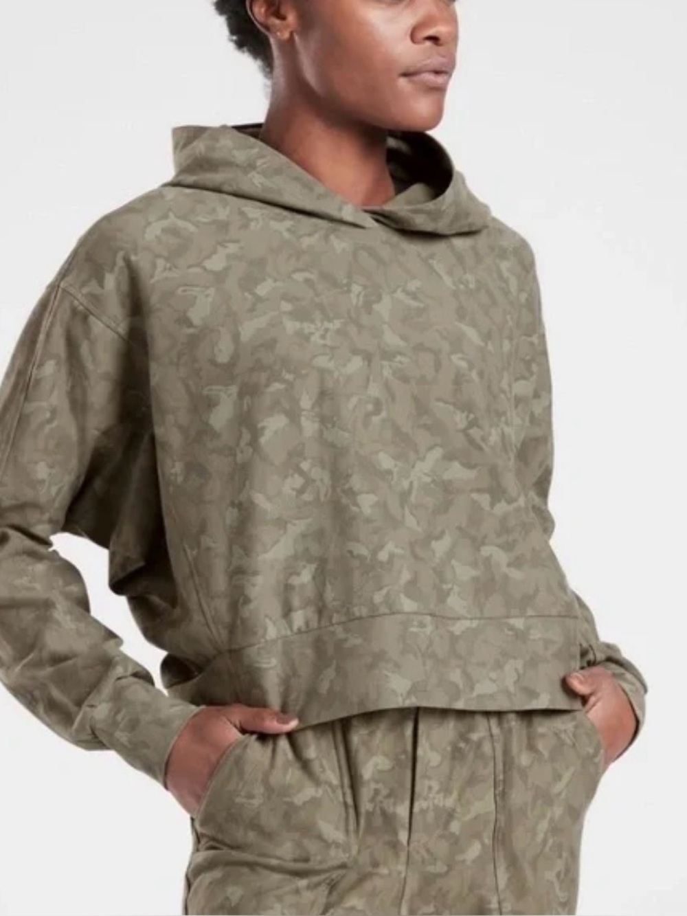 Athleta Farallon Printed Hoodie Sweatshirt Stratum Camo Laurel Olive Small